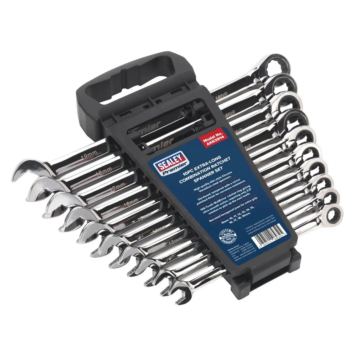 Sealey Premier Combination Ratchet Spanner Set 10pc Extra-Long Metric 