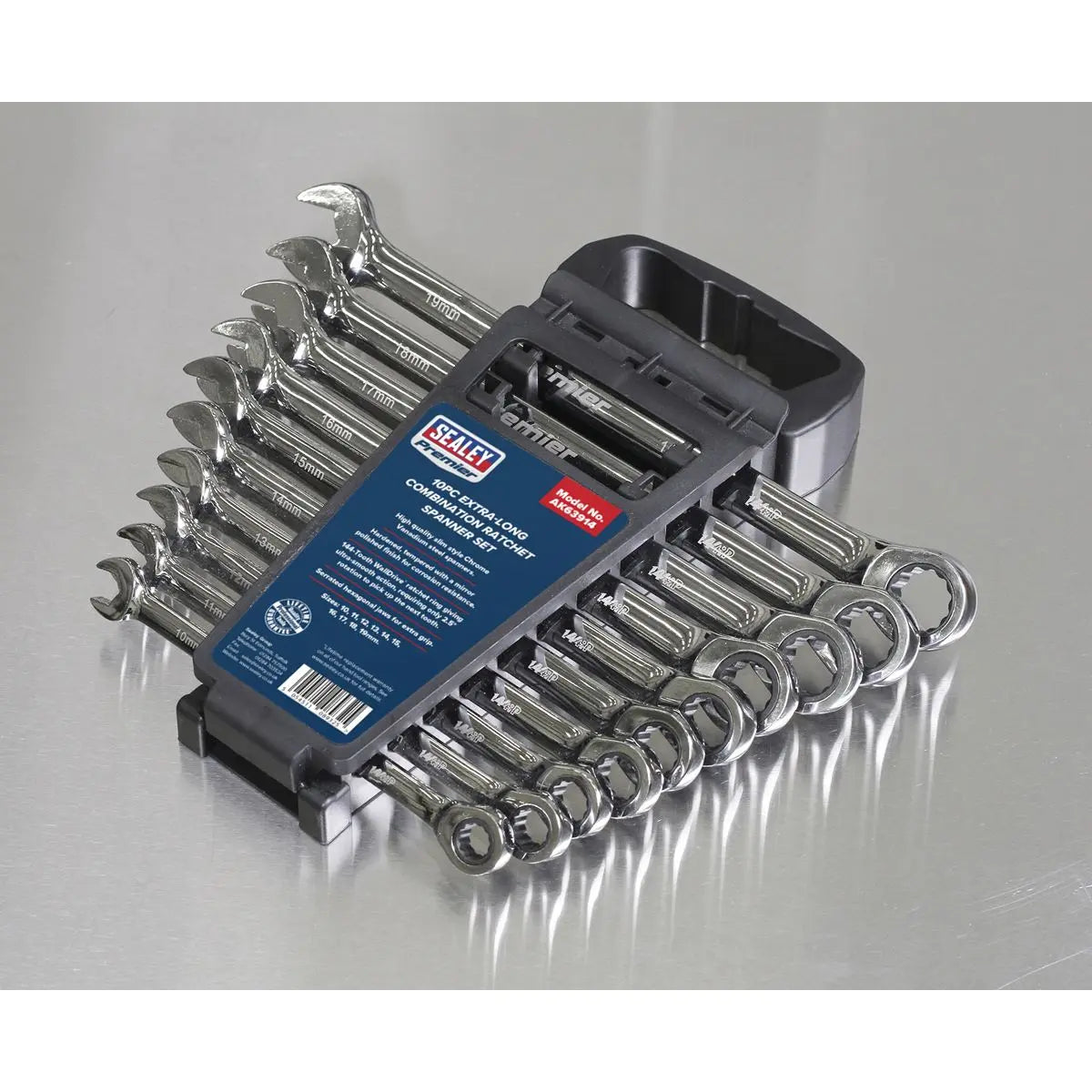 Sealey Premier Combination Ratchet Spanner Set 10pc Extra-Long Metric 