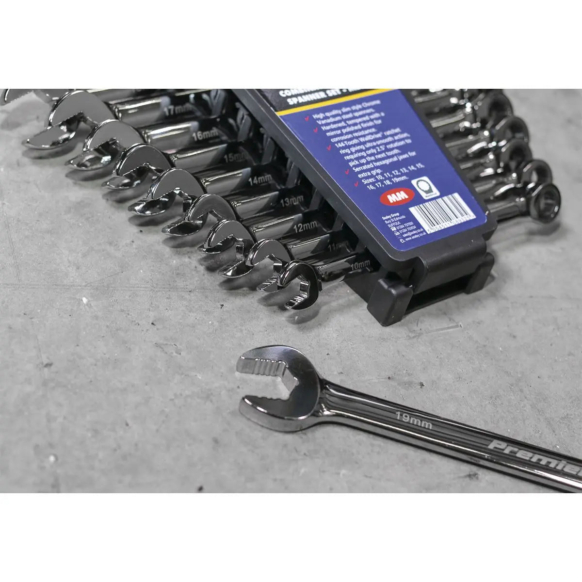 Sealey Premier Combination Ratchet Spanner Set 10pc Extra-Long Metric 