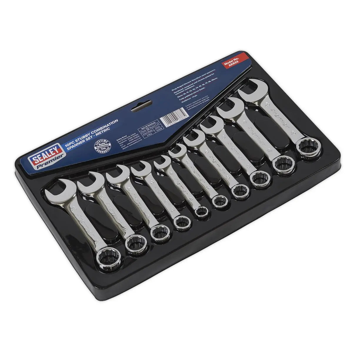 Sealey Premier Combination Spanner Set 10pc Stubby Metric 