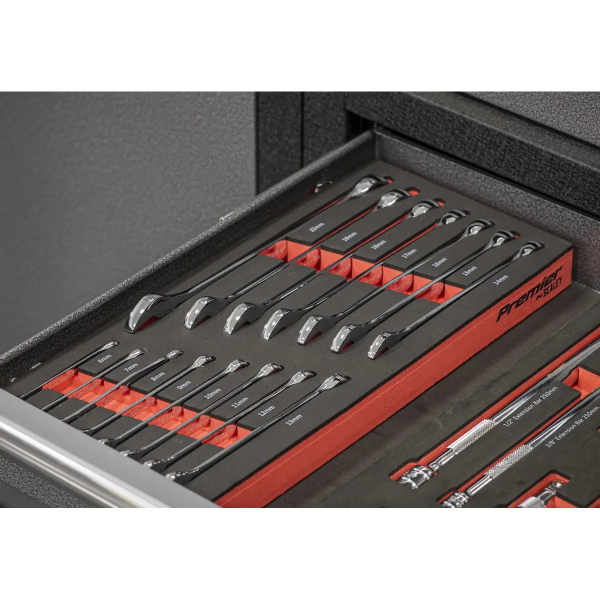 Sealey Premier Combination Spanner Set with Tool Tray 15pc  White Rose Tools