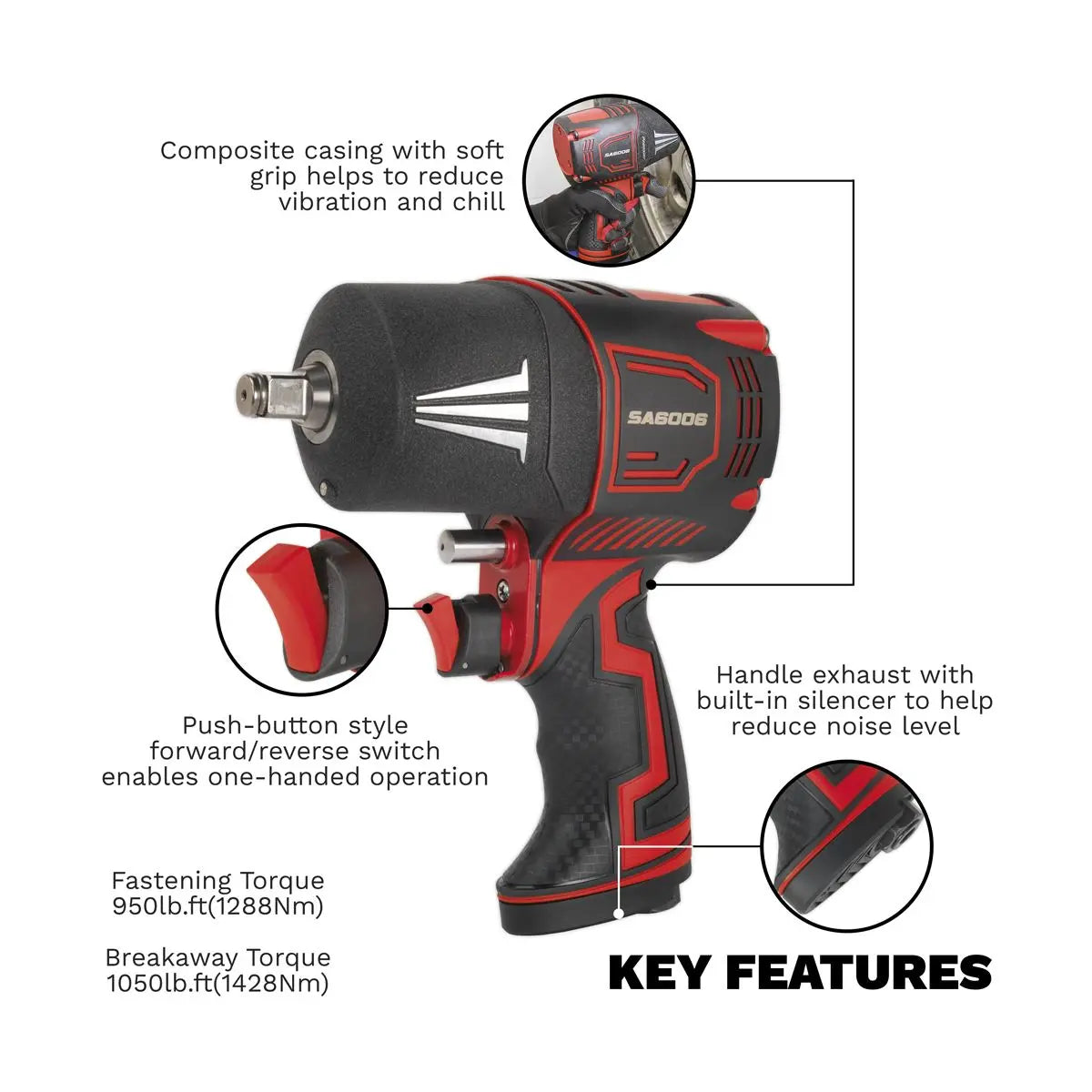 Sealey Premier Composite Air Impact Wrench 1/2"Sq Drive - Twin Hammer 