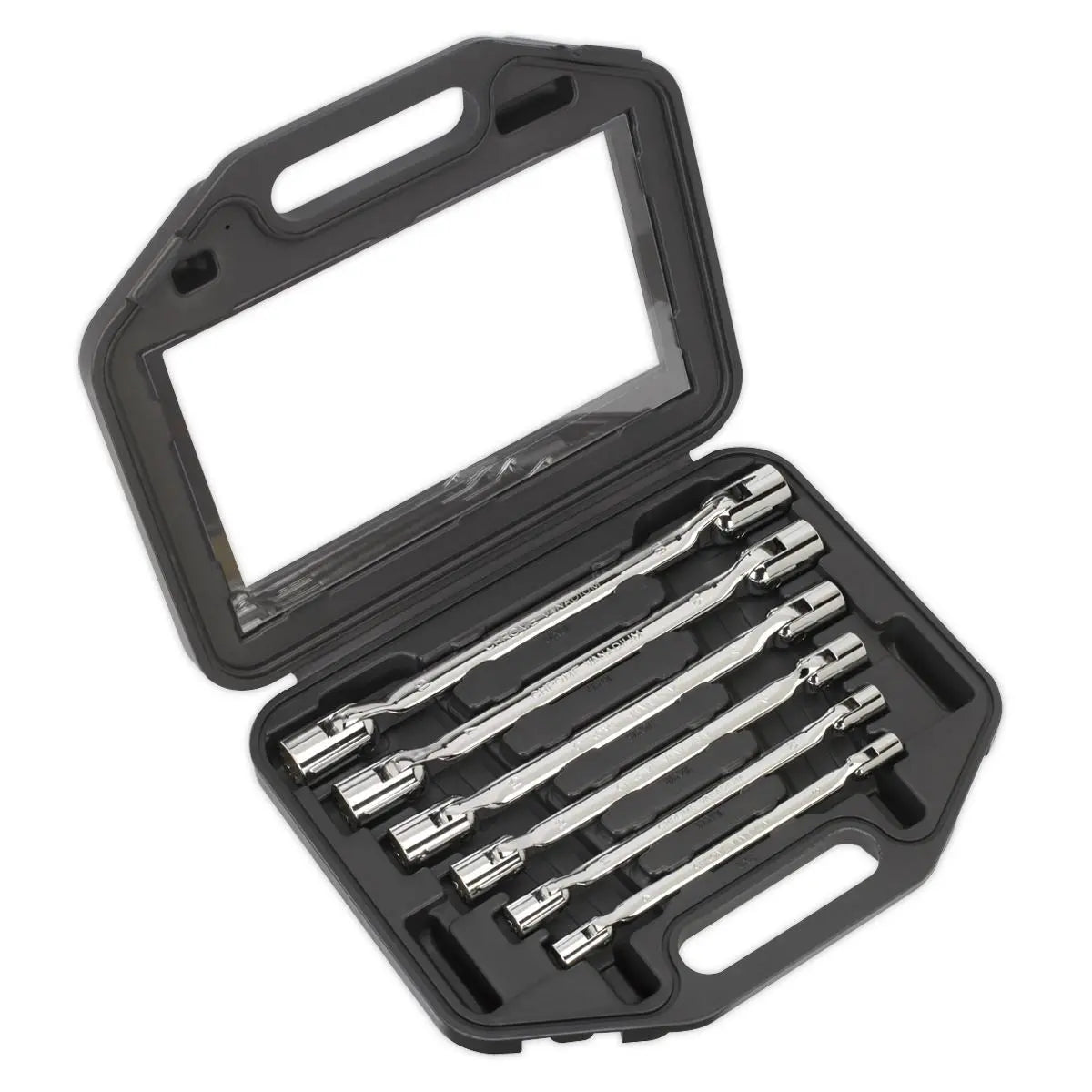 Sealey Premier Double Flexi-Head Socket Spanner Set 6pc Fully Polished Metric 