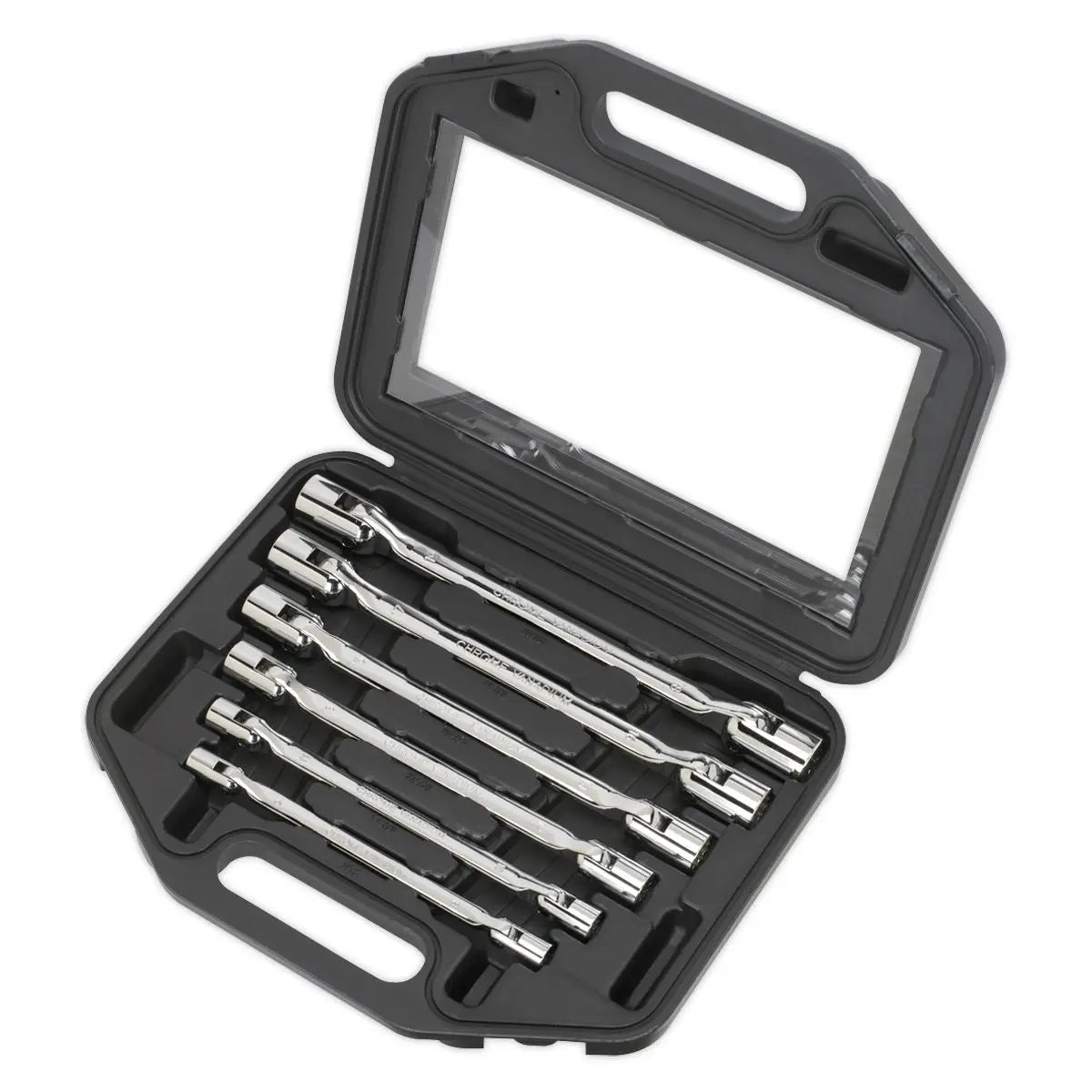 Sealey Premier Double Flexi-Head Socket Spanner Set 6pc Fully Polished Metric 