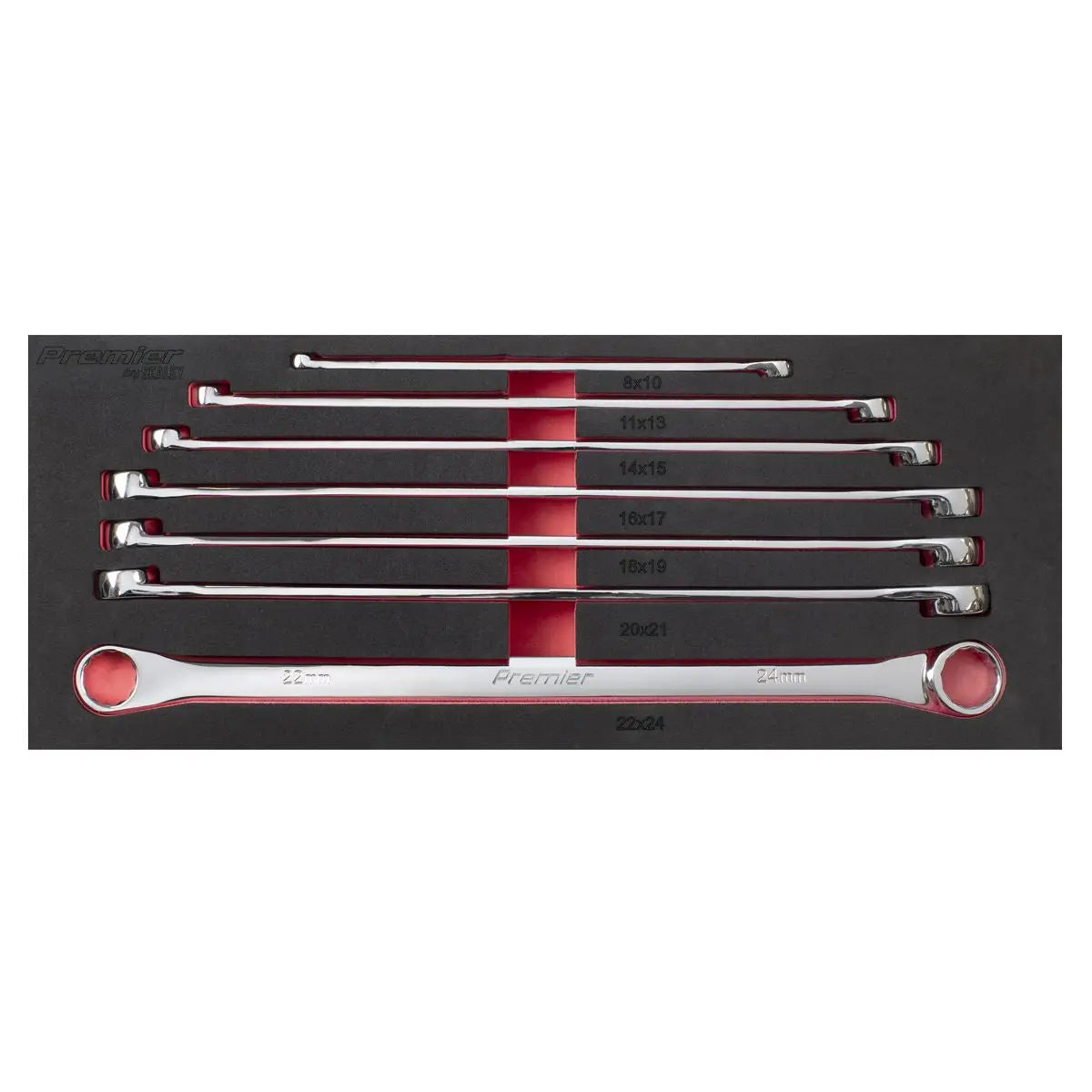 Sealey Premier Extra-Long Double End Ring Spanner Set 7pc  White Rose Tools