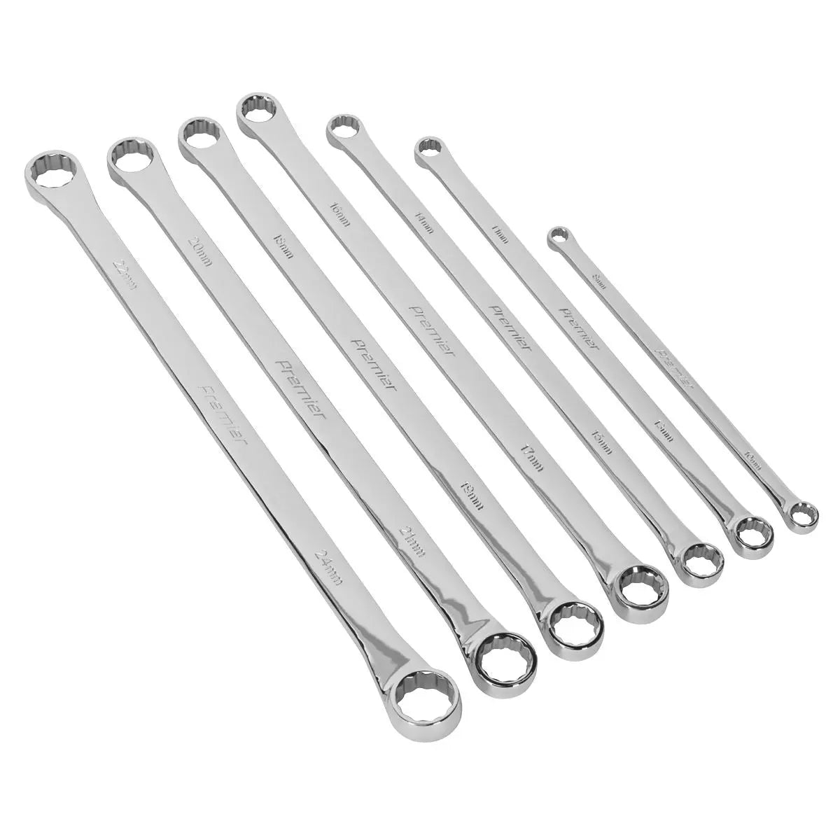 Sealey Premier Extra-Long Double End Ring Spanner Set 7pc  White Rose Tools