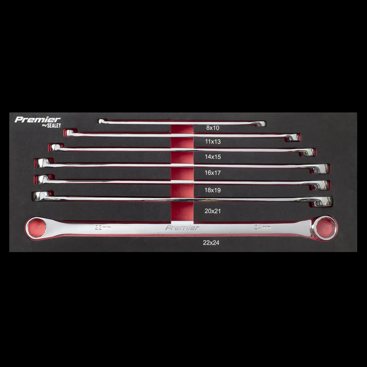 Sealey Premier Extra-Long Double End Ring Spanner Set 7pc 
