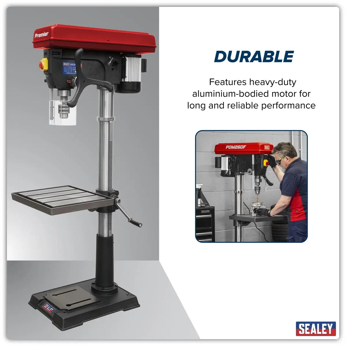 Sealey Premier Floor Standing Pillar Drill 12-Speed 1100W/230V  White Rose Tools