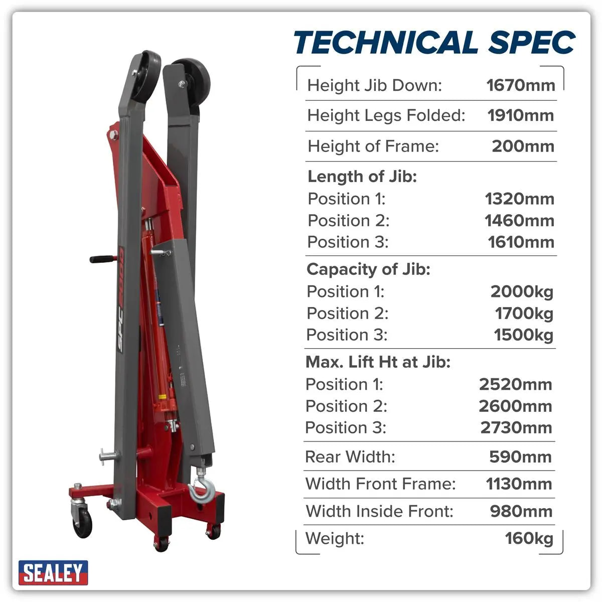 Sealey Premier Folding Engine Crane 2 Tonne  White Rose Tools