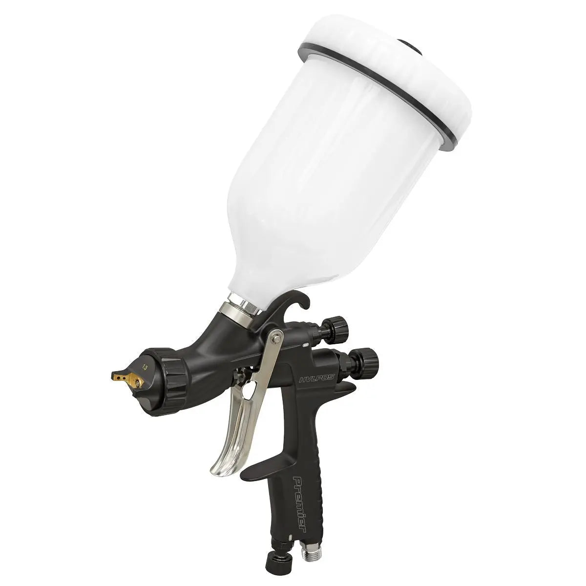 Sealey Premier HVLP Gravity Feed Spray Gun 1.3mm Set-Up  White Rose Tools