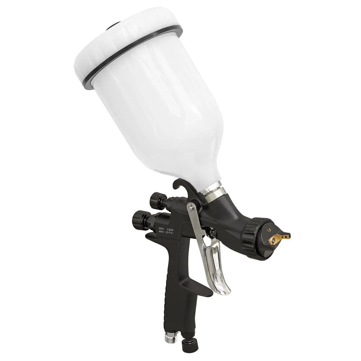 Sealey Premier HVLP Gravity Feed Spray Gun 1.3mm Set-Up  White Rose Tools