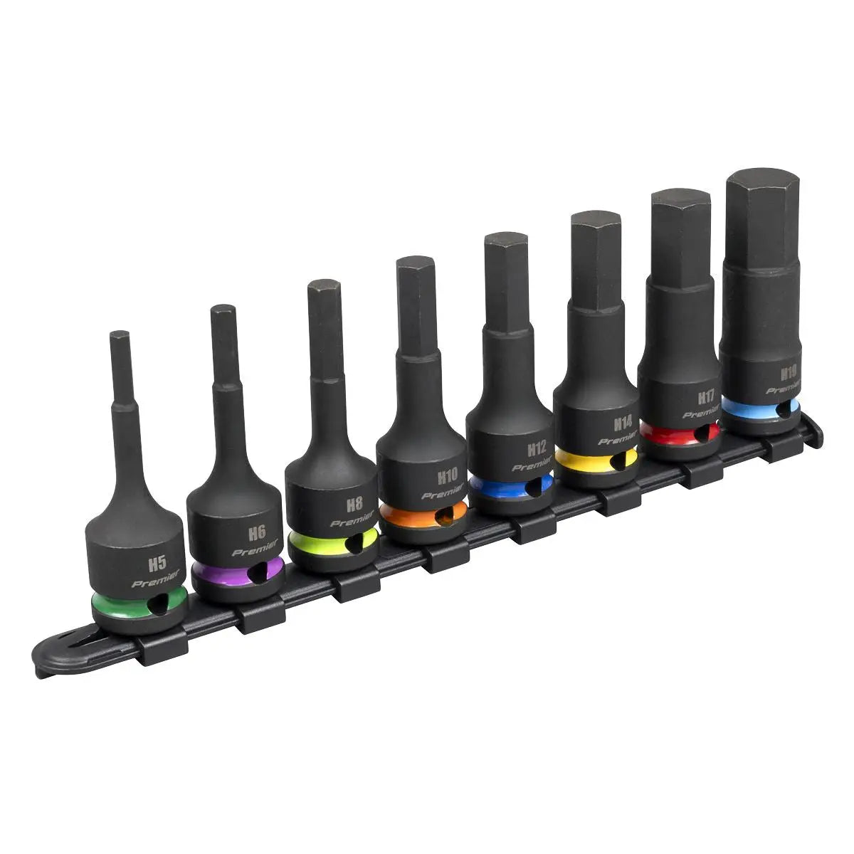 Sealey Premier Hex Impact Socket Bit Set 8pc 1/2"Sq Drive  White Rose Tools