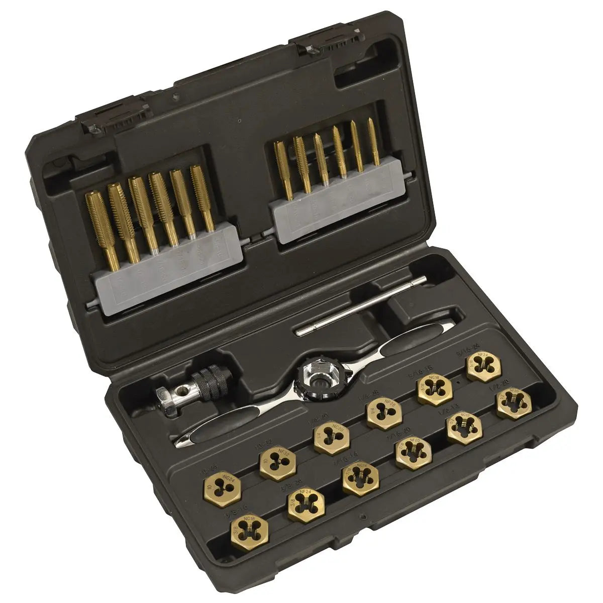 Sealey Premier Hexagonal Tap & Die Set 26pc Hexagonal  - SAE/Imperial - Titanium Coated  White Rose Tools