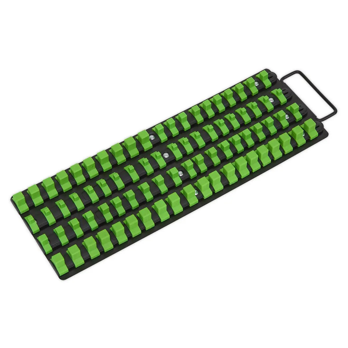 Sealey Premier High Visibility Green 1/4", 3/8" & 1/2" Square Drive Socket Rail Tray 