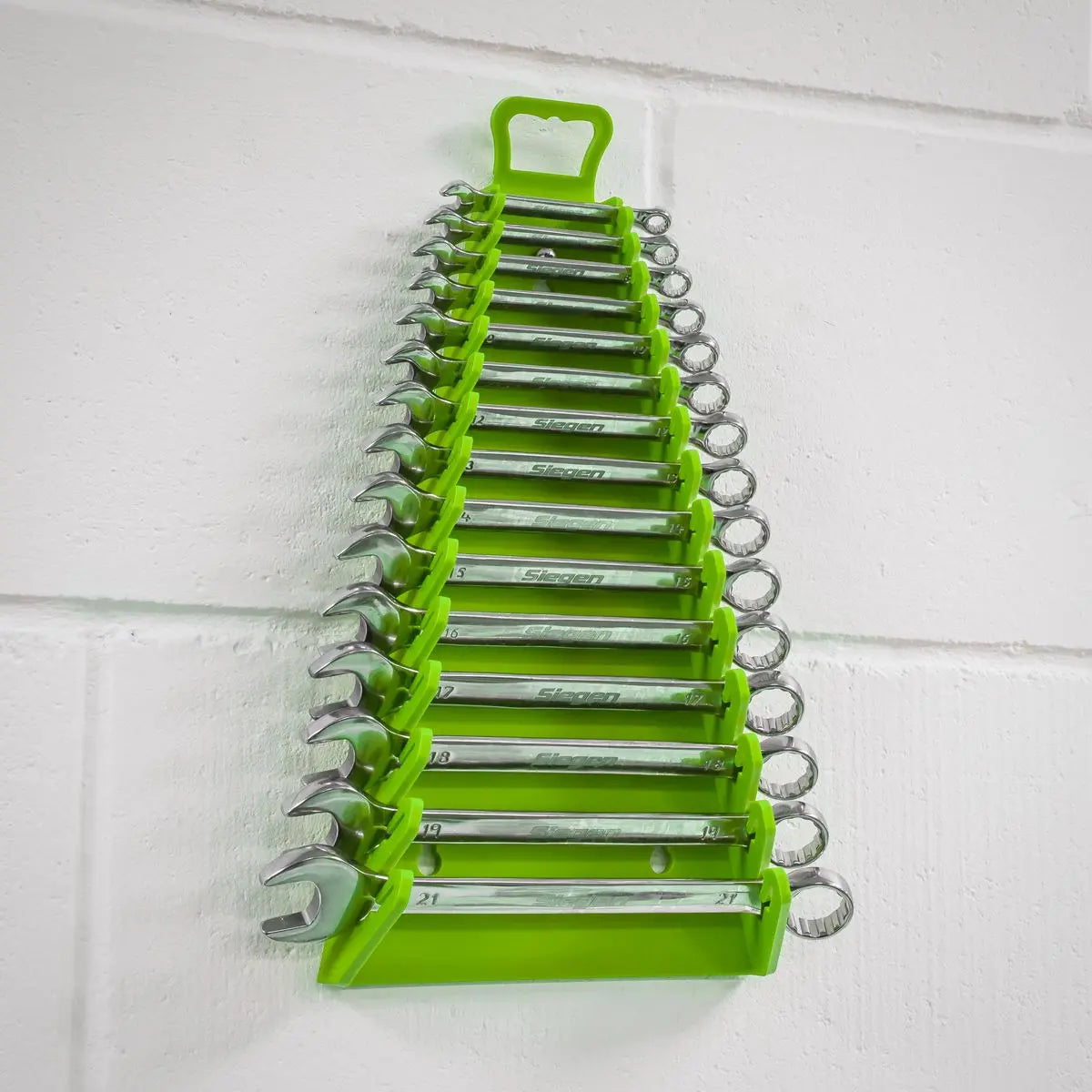 Sealey Premier High Visibility Green Reverse Spanner Rack 15 Capacity Hanging Toolbox 