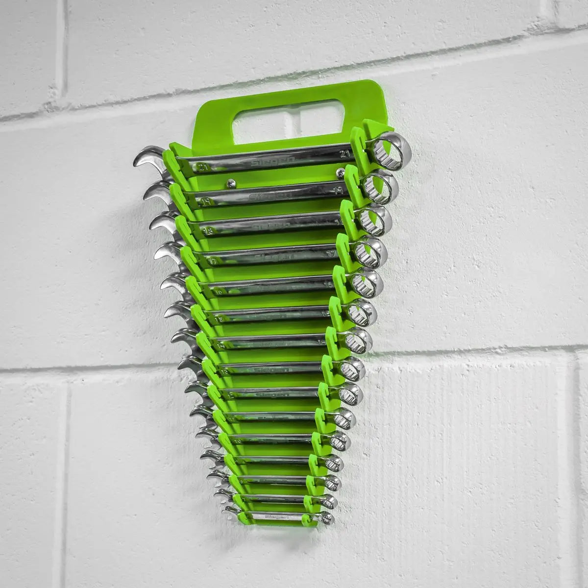 Sealey Premier High Visibility Green Spanner Rack 15 Capacity Hanging Toolbox 