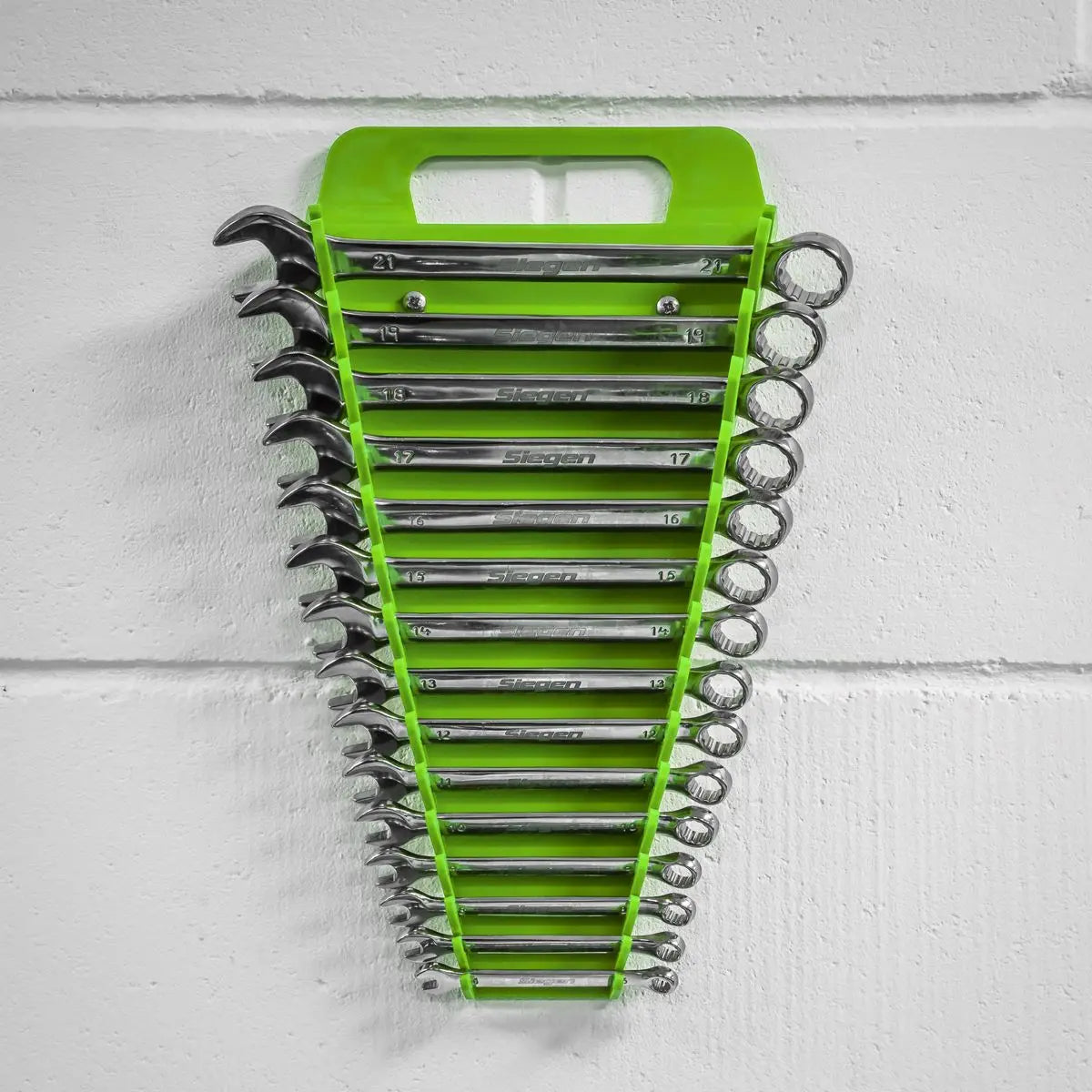 Sealey Premier High Visibility Green Spanner Rack 15 Capacity Hanging Toolbox 