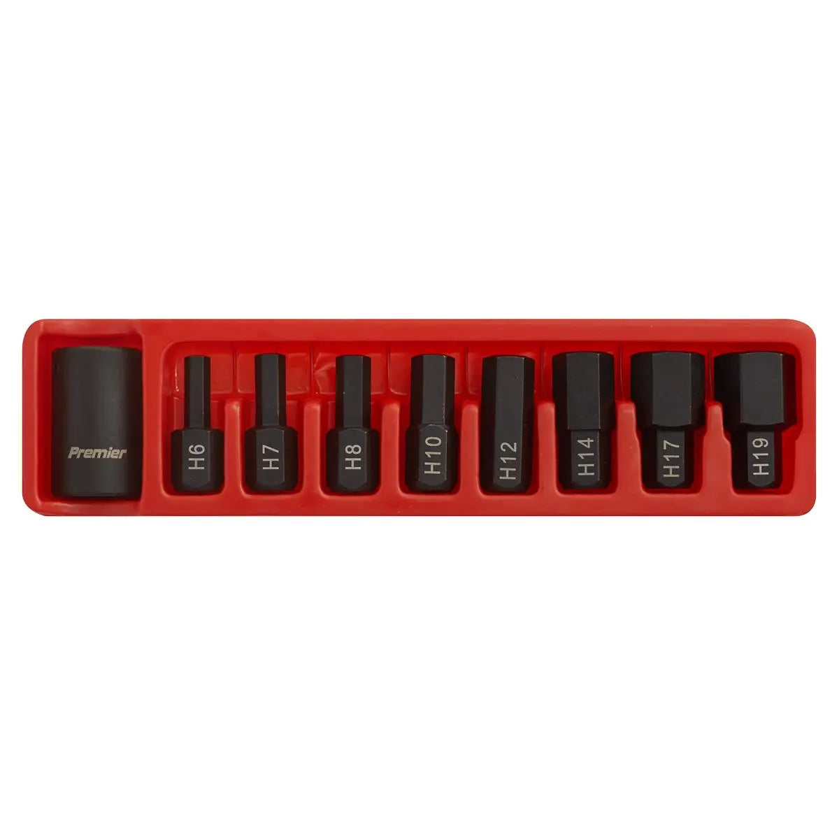 Sealey Premier Impact Hex Bit & Holder Set 9pc 1/2"Sq Drive 