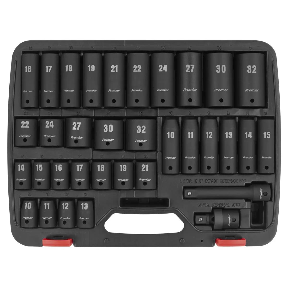 Sealey Premier Impact Socket Set 34pc 1/2"Sq Drive Metric 