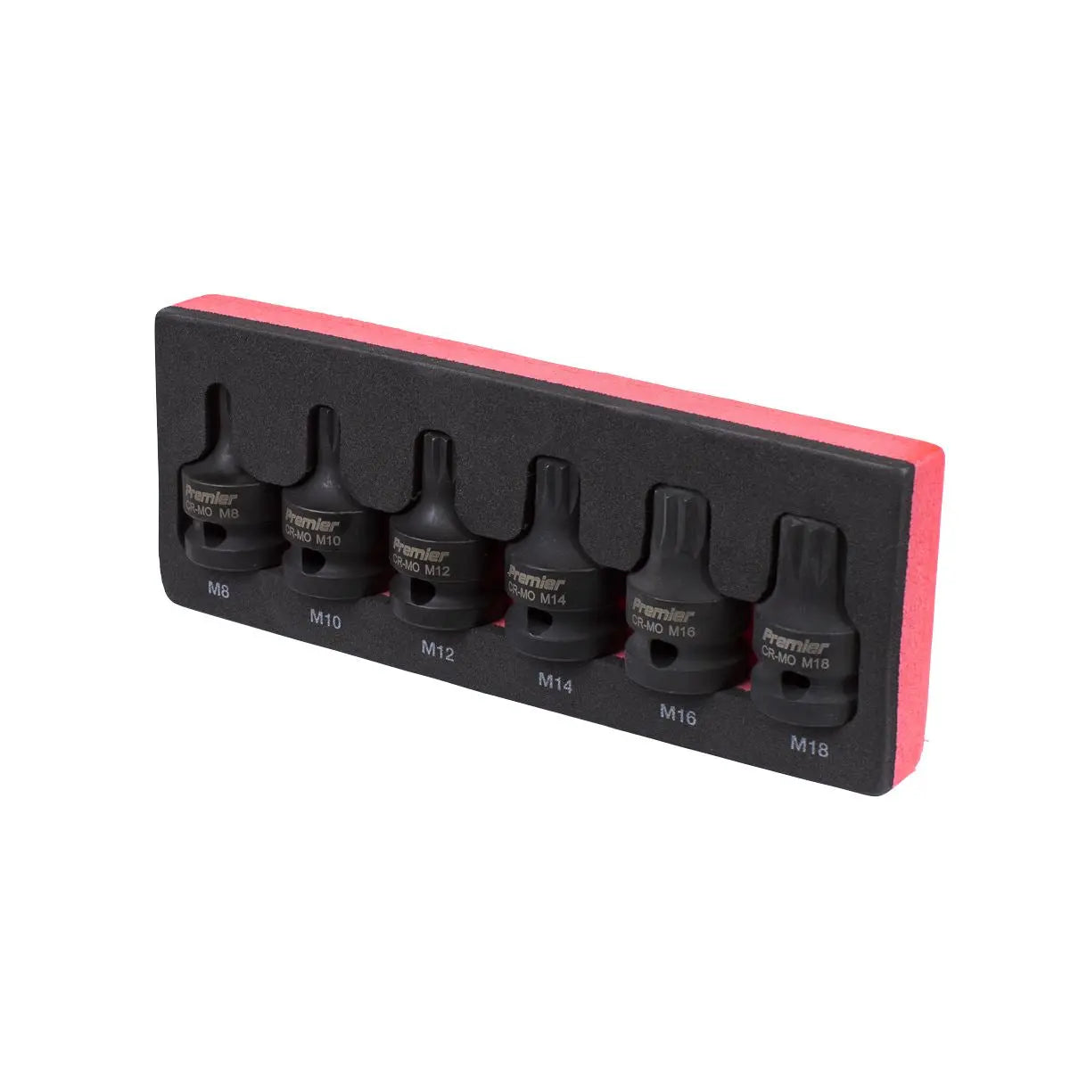 Sealey Premier Impact Spline Socket Bit Set 6pc 1/2"Sq Drive 