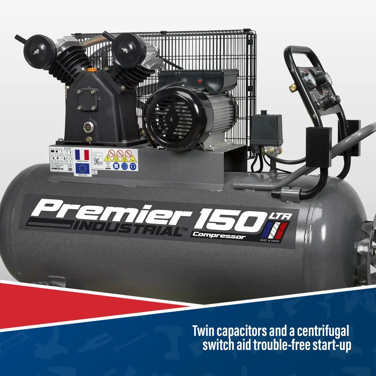 Sealey Premier Industrial Premier 150L Belt Drive Air Compressor with Front Control Panel 3hp 
