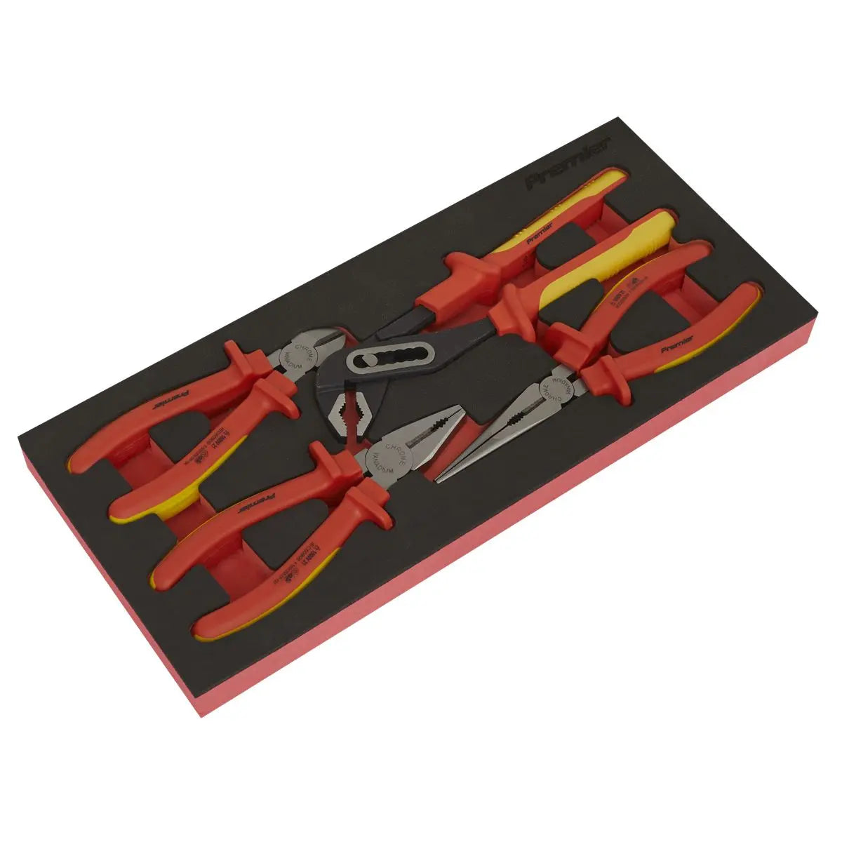 Sealey Premier Insulated Pliers Set 4pc with Tool Tray - VDE Approved  White Rose Tools