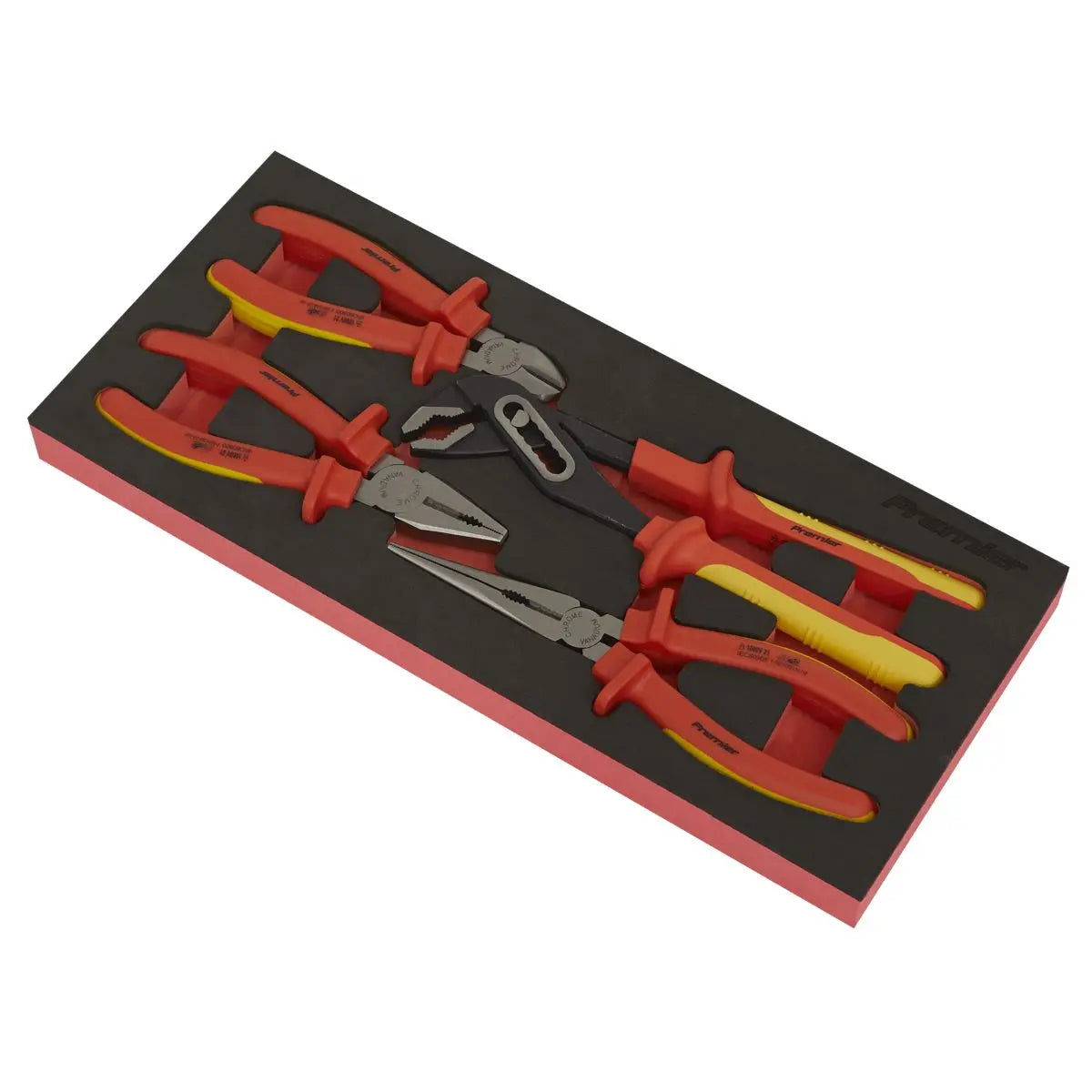 Sealey Premier Insulated Pliers Set 4pc with Tool Tray - VDE Approved  White Rose Tools