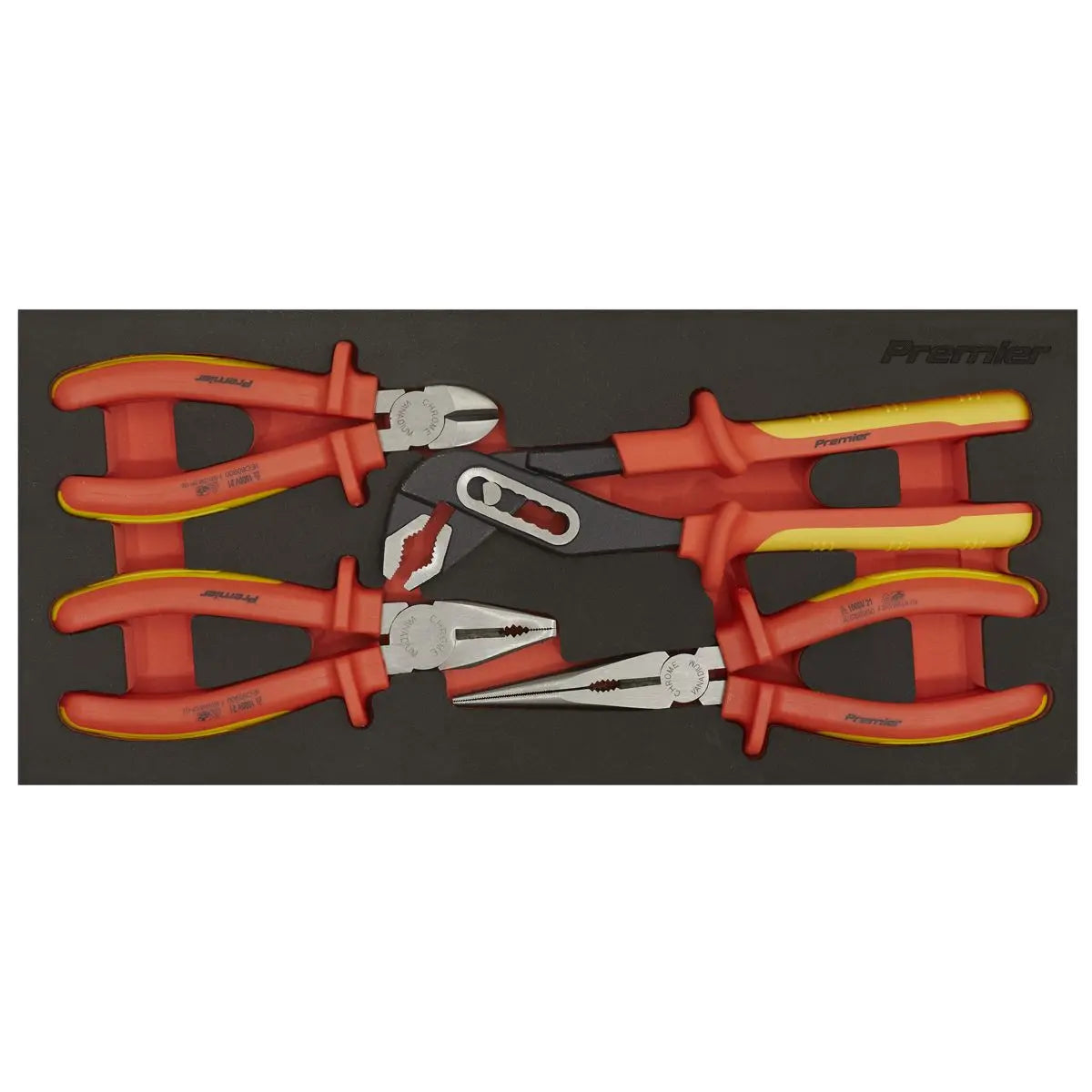 Sealey Premier Insulated Pliers Set 4pc with Tool Tray - VDE Approved  White Rose Tools