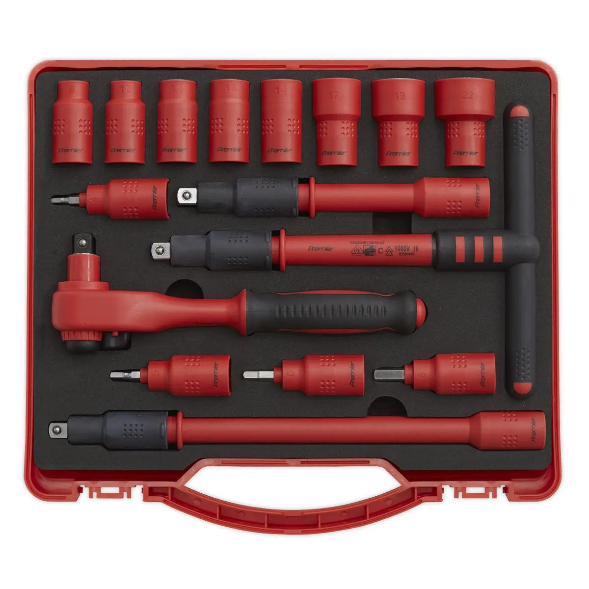 Sealey Premier Insulated Socket Set 16pc 3/8"Sq Drive 6pt WallDrive® VDE Approved 