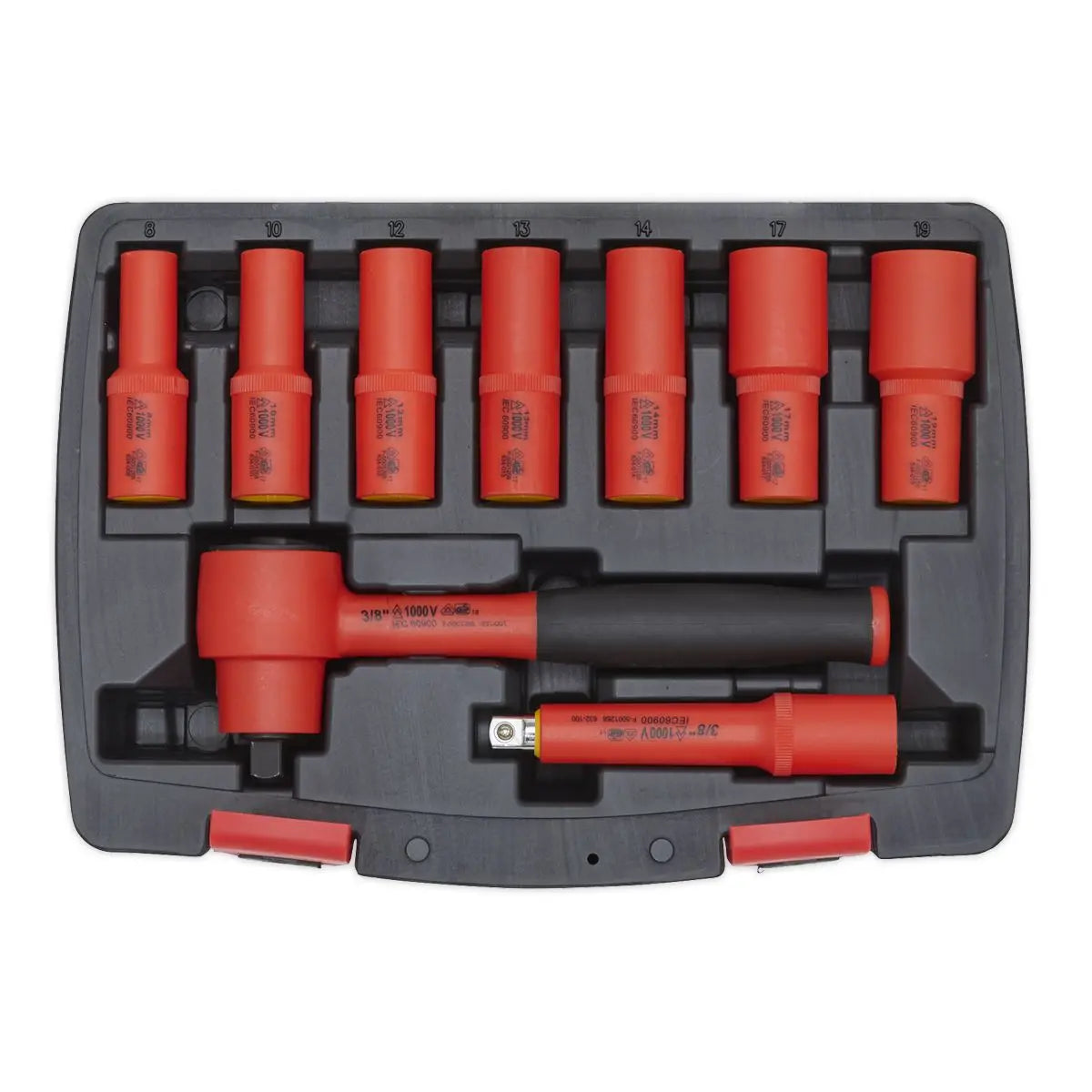 Sealey Premier Insulated Socket Set 9pc 3/8"Sq Drive 6pt WallDrive® VDE Approved 