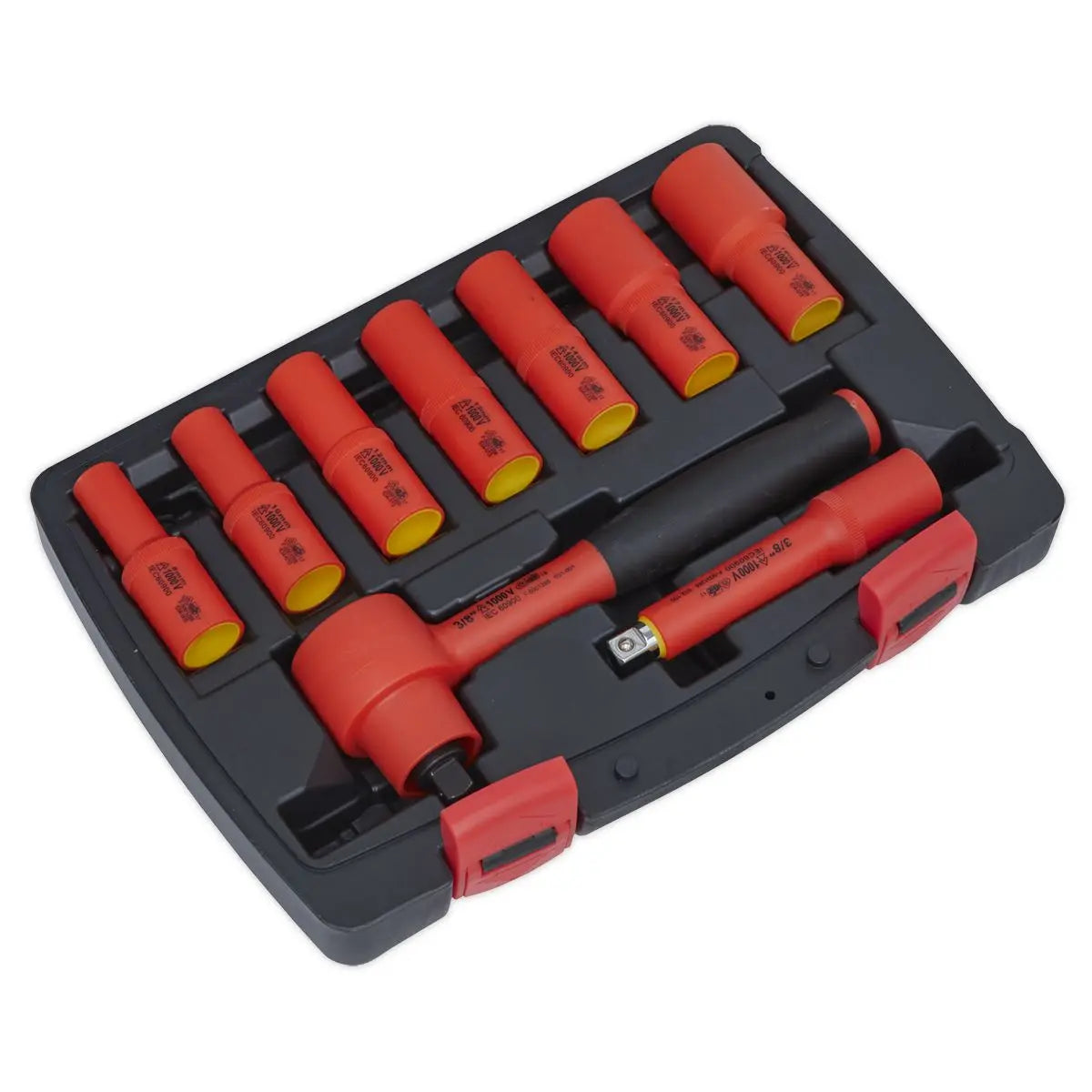 Sealey Premier Insulated Socket Set 9pc 3/8"Sq Drive 6pt WallDrive® VDE Approved 