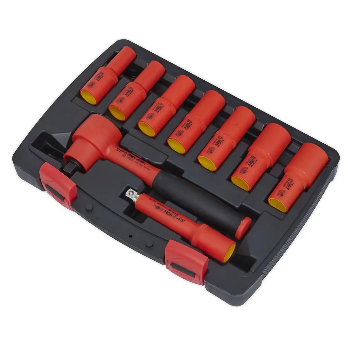 Sealey Premier Insulated Socket Set 9pc 3/8"Sq Drive 6pt WallDrive® VDE Approved 