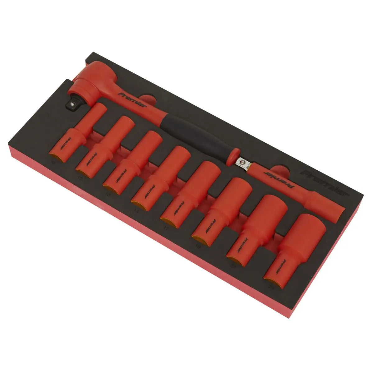 Sealey Premier Insulated Socket Set with Tool Tray 10pc 1/2"Sq Drive - VDE Approved  White Rose Tools