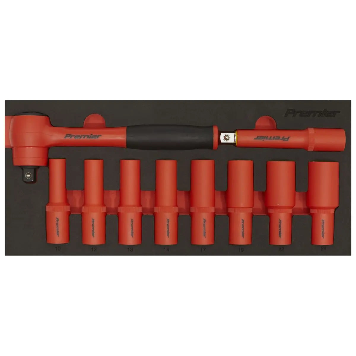 Sealey Premier Insulated Socket Set with Tool Tray 10pc 1/2"Sq Drive - VDE Approved  White Rose Tools