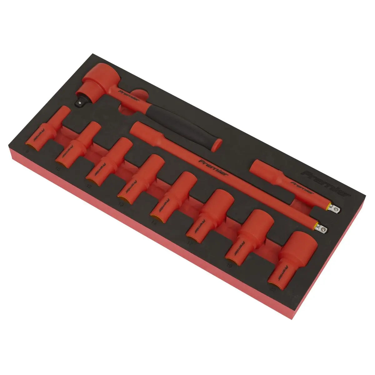 Sealey Premier Insulated Socket Set with Tool Tray 11pc 3/8"Sq Drive - VDE Approved  White Rose Tools