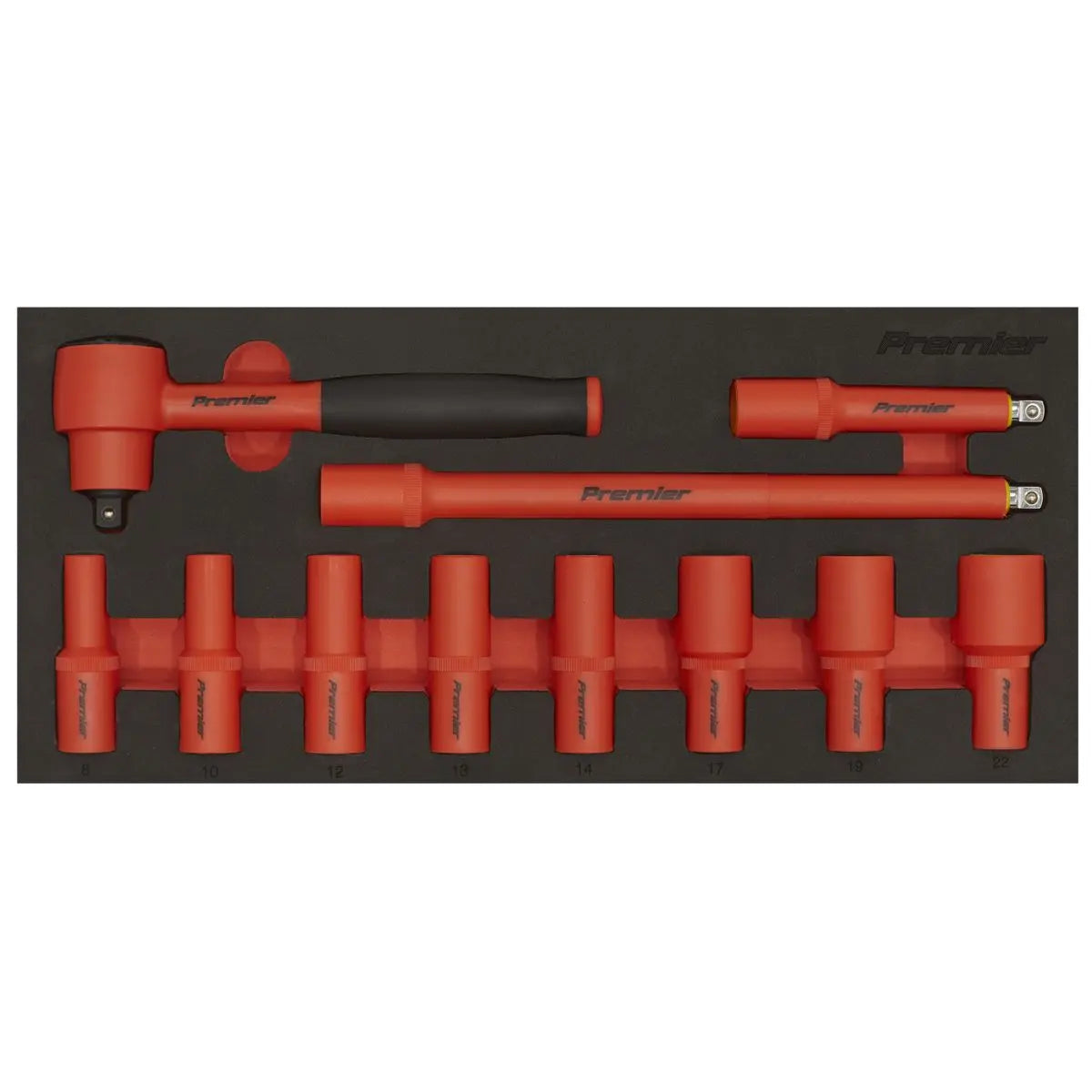 Sealey Premier Insulated Socket Set with Tool Tray 11pc 3/8"Sq Drive - VDE Approved  White Rose Tools