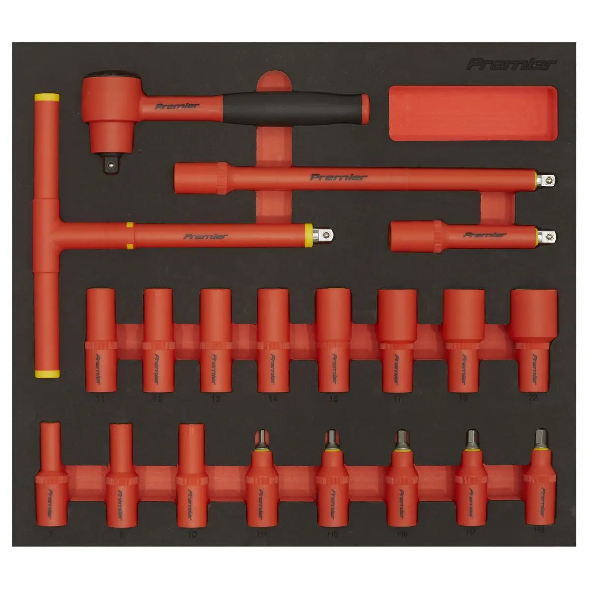 Sealey Premier Insulated Socket Set with Tool Tray 20pc 3/8"Sq Drive 6pt WallDrive® VDE Approved  White Rose Tools
