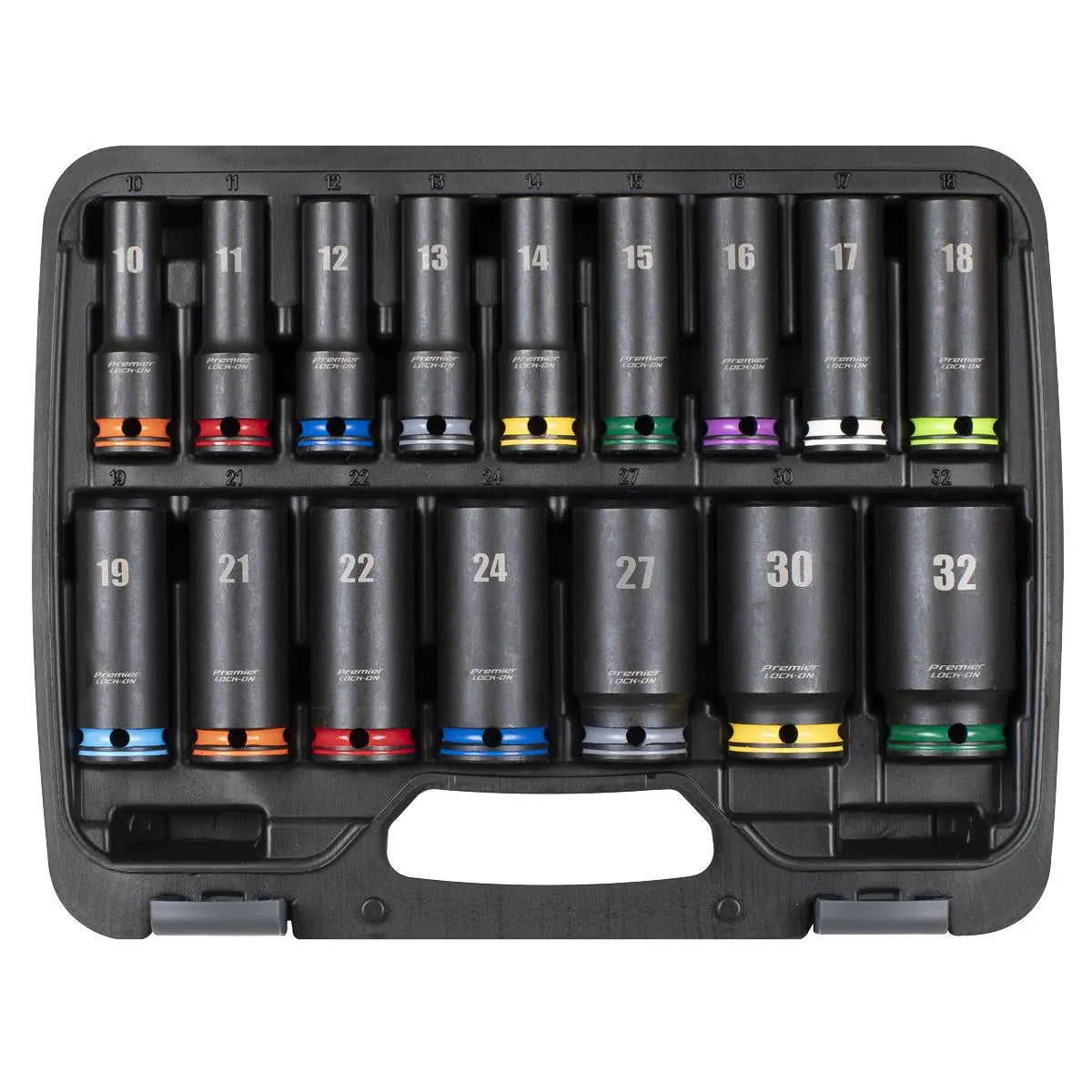 Sealey Premier Lock-On™ Deep Impact Socket Set 1/2"Sq Drive 16pc  White Rose Tools