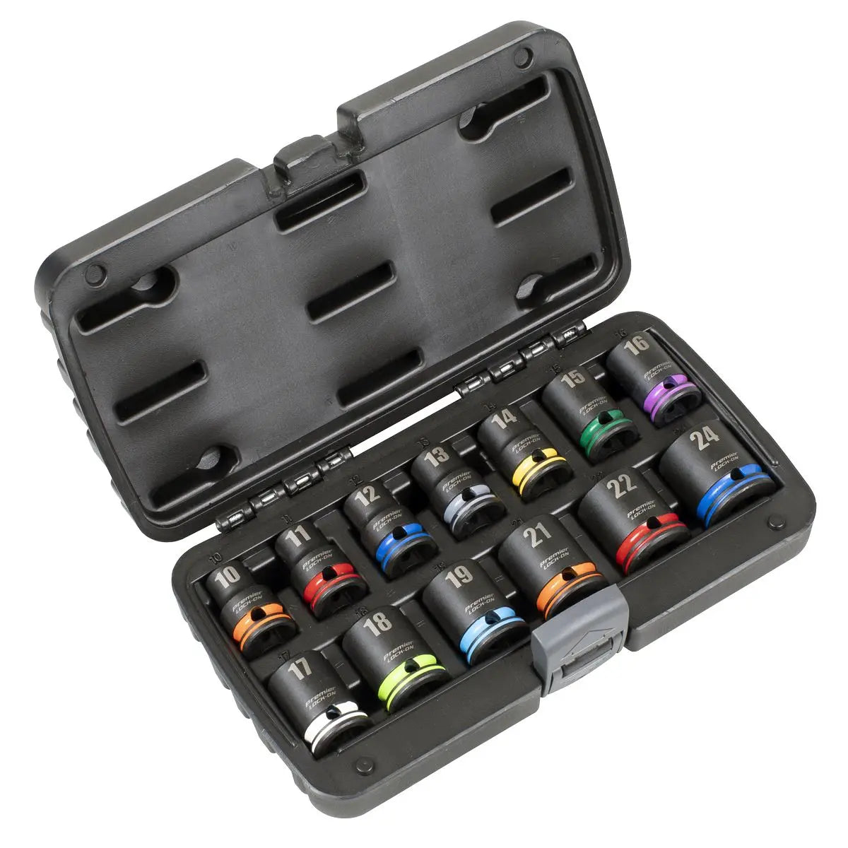 Sealey Premier Lock-On™ Impact Socket Set 13pc 1/2"Sq Drive 6pt Metric  White Rose Tools
