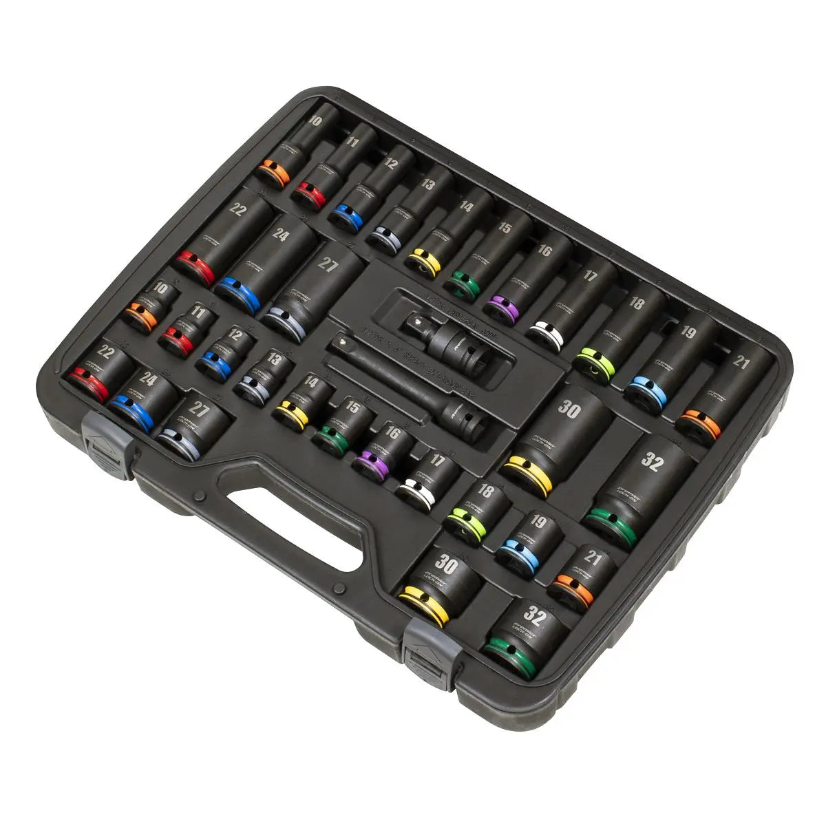 Sealey Premier Lock-On™ Standard & Deep Impact Socket Set 34pc 1/2"Sq Drive 6pt Metric  White Rose Tools