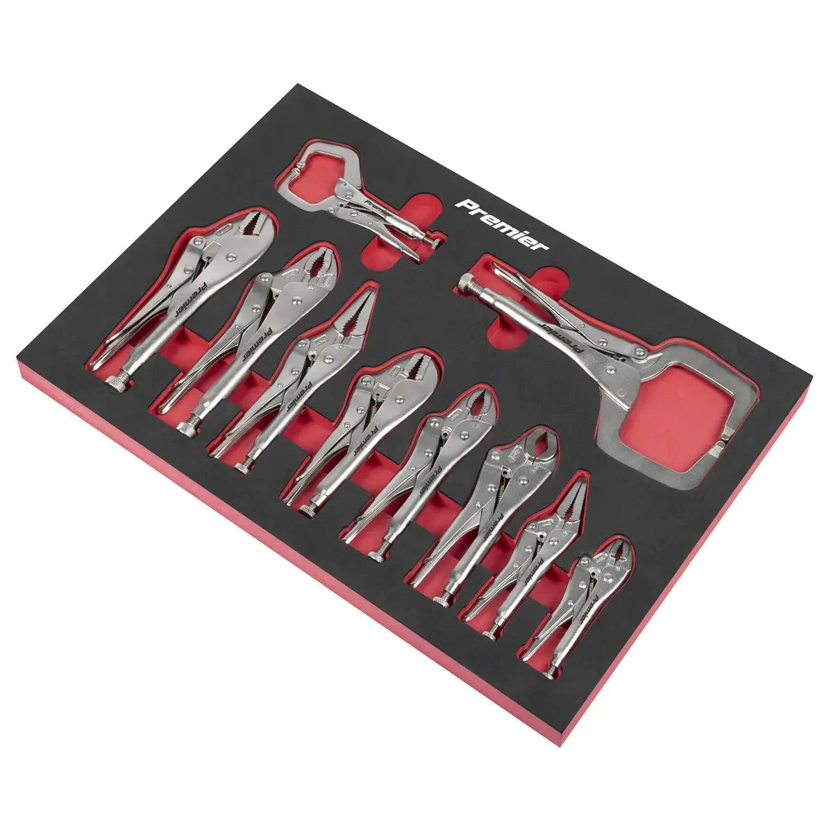 Sealey Premier Locking Pliers Set with Foam Tray 10pc  White Rose Tools