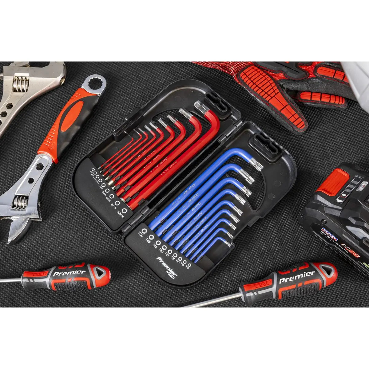 Sealey Premier Long Anti-Slip TRX-Star* & Ball-End Hex Key Set 18pc  White Rose Tools
