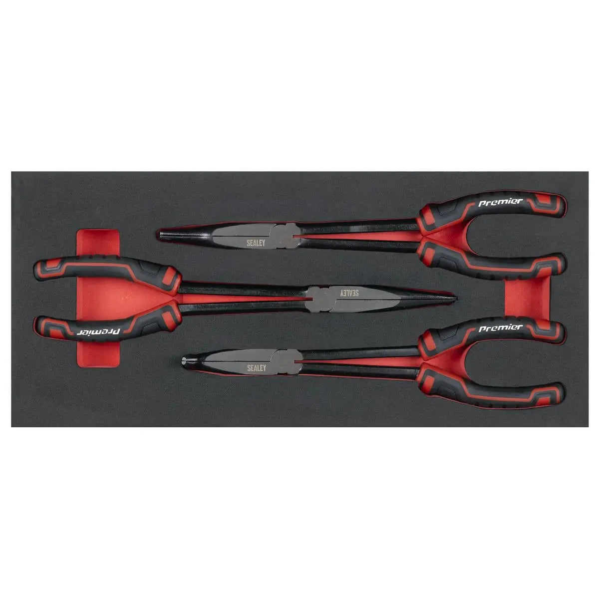 Sealey Premier Long Needle Nose Pliers Set with Tool Tray 3pc  White Rose Tools