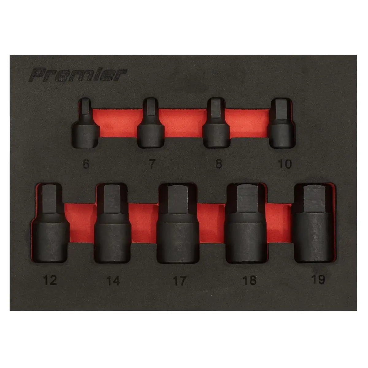Sealey Premier Low Profile Impact Hex Socket Bit Set 1/4" & 3/8" Sq Drive 9pc - Metric 