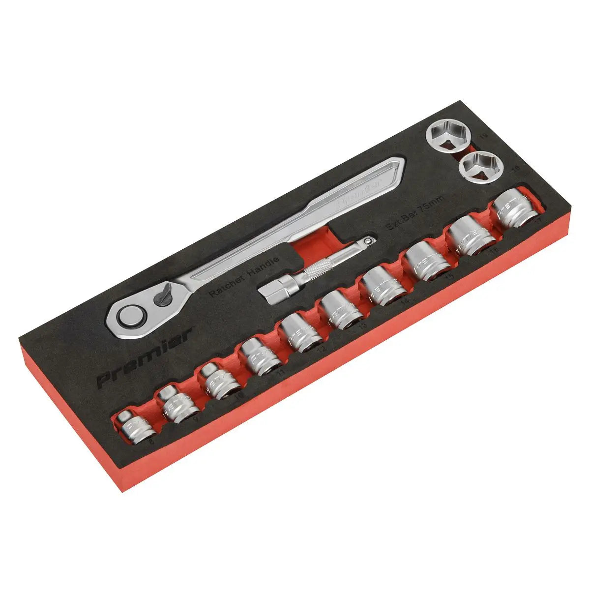 Sealey Premier Low Profile Socket Set 14 Piece 3/8" Drive Metric 8-19mm in EVA Foam 