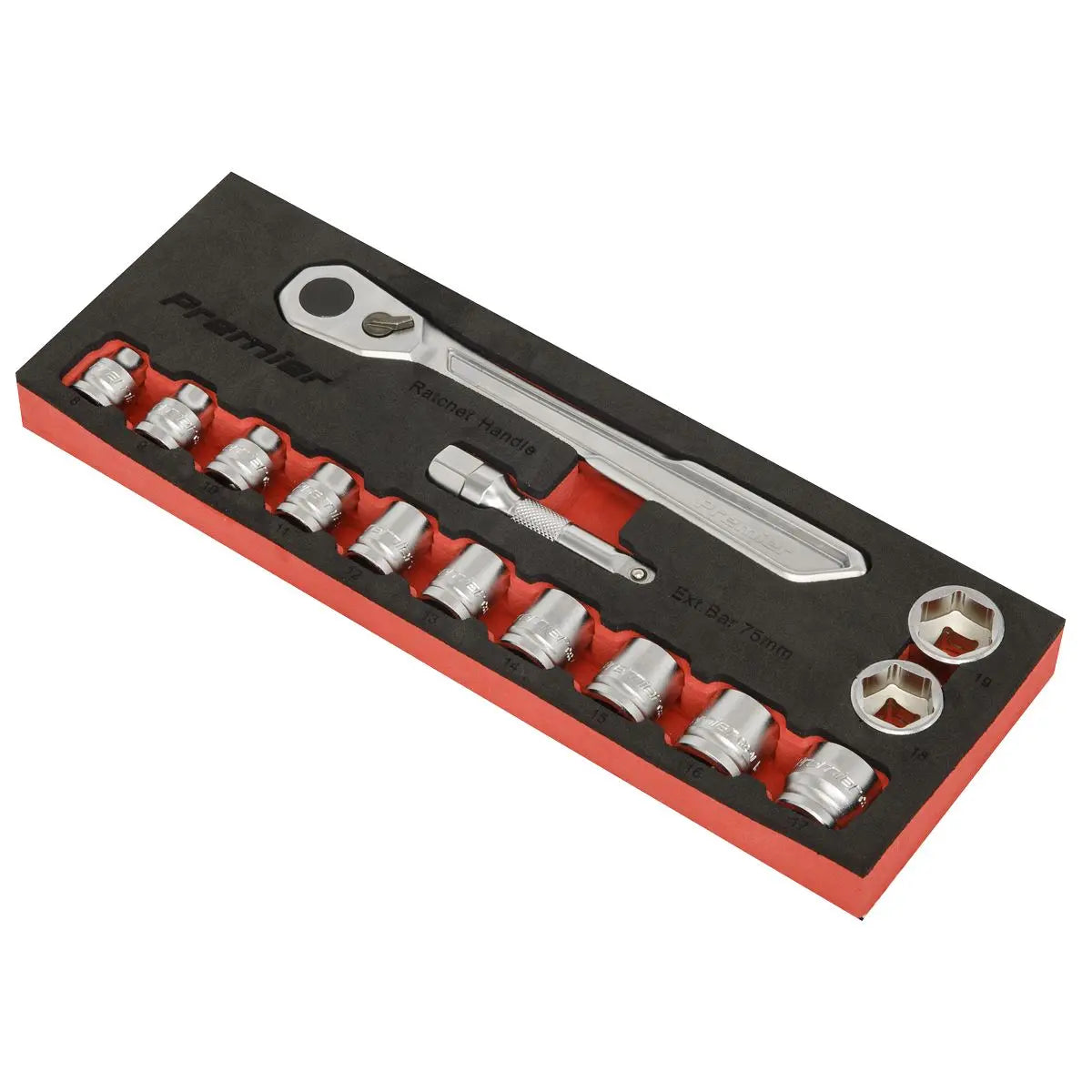 Sealey Premier Low Profile Socket Set 14 Piece 3/8" Drive Metric 8-19mm in EVA Foam 