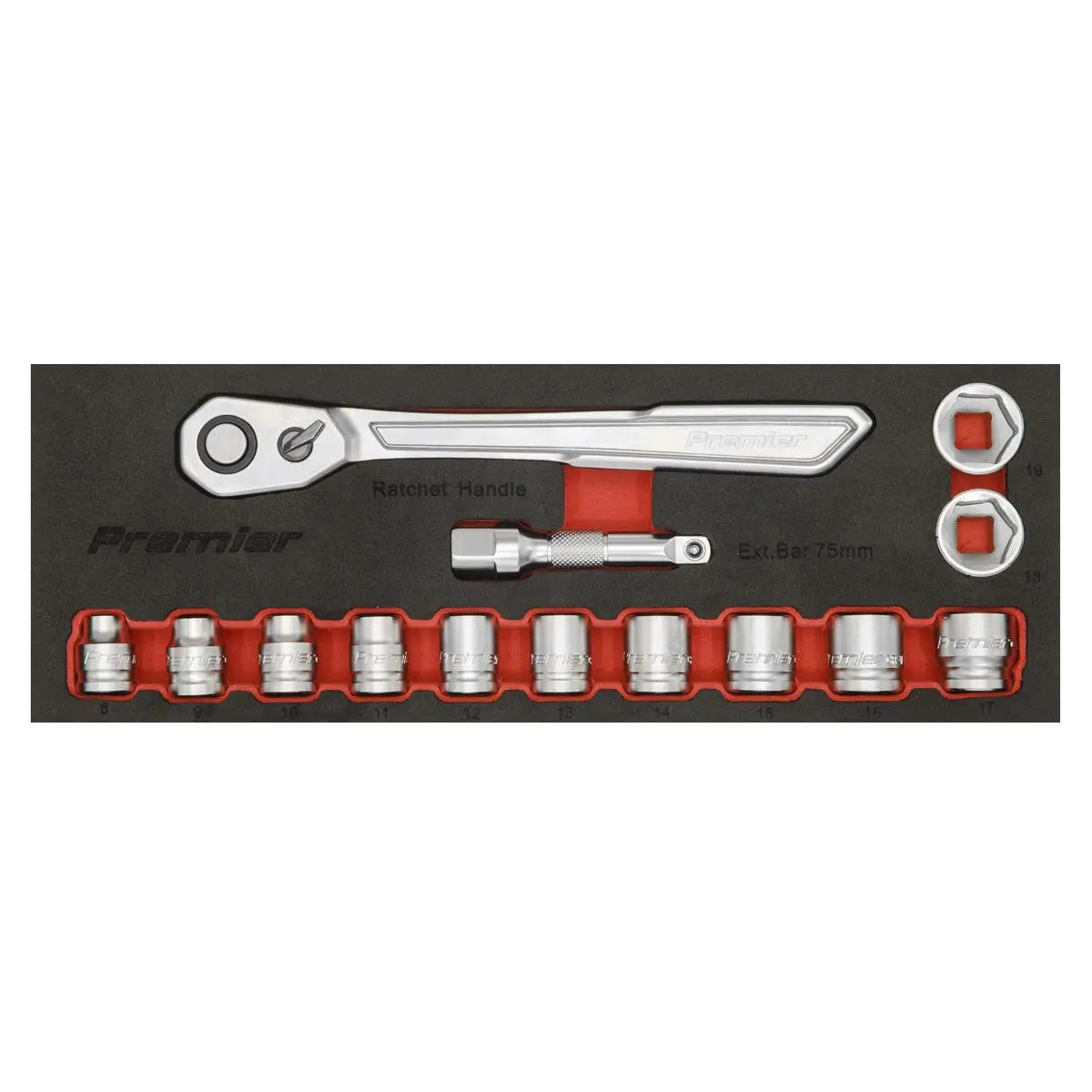 Sealey Premier Low Profile Socket Set 14 Piece 3/8" Drive Metric 8-19mm in EVA Foam 