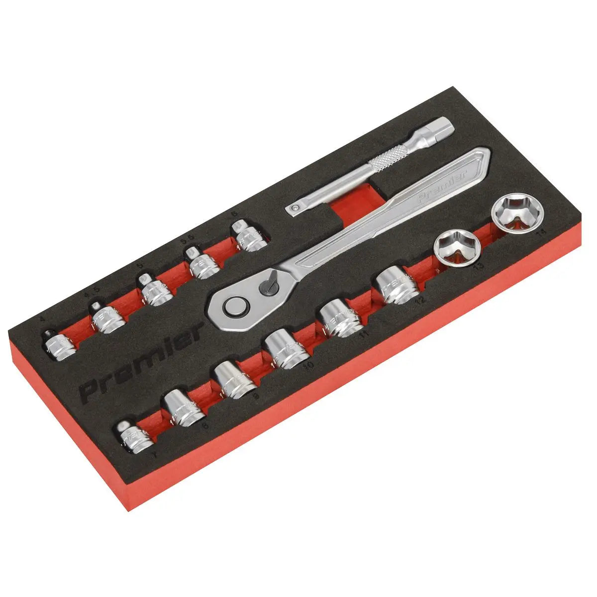 Sealey Premier Low Profile Socket Set 15 Piece 1/4" Drive Metric 4-14mm in EVA Foam 