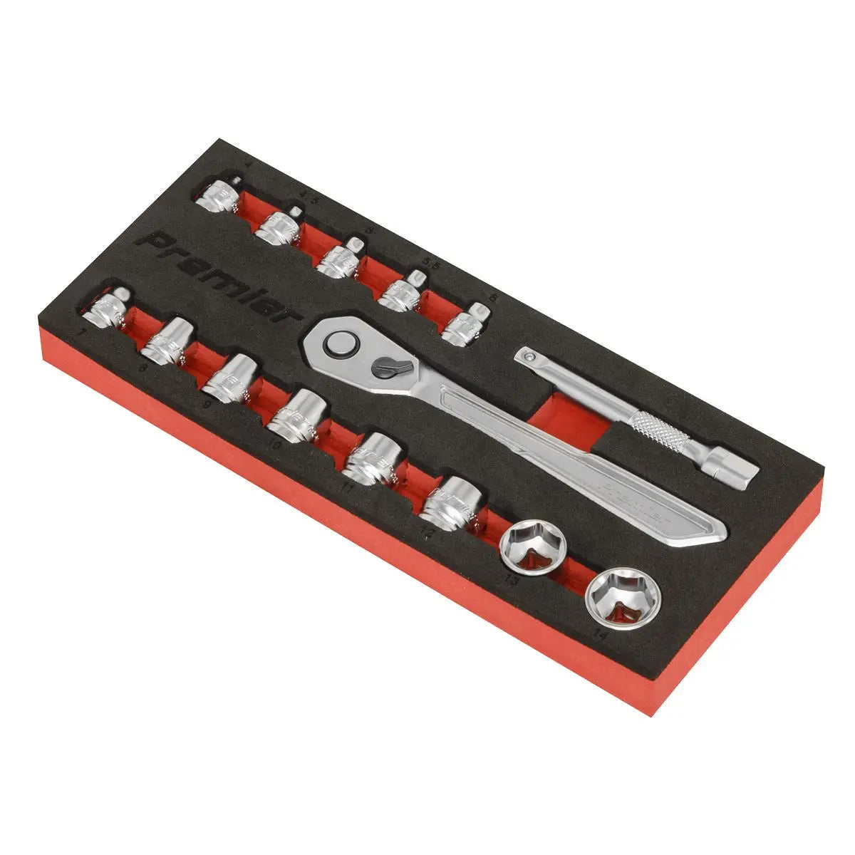 Sealey Premier Low Profile Socket Set 15 Piece 1/4" Drive Metric 4-14mm in EVA Foam 