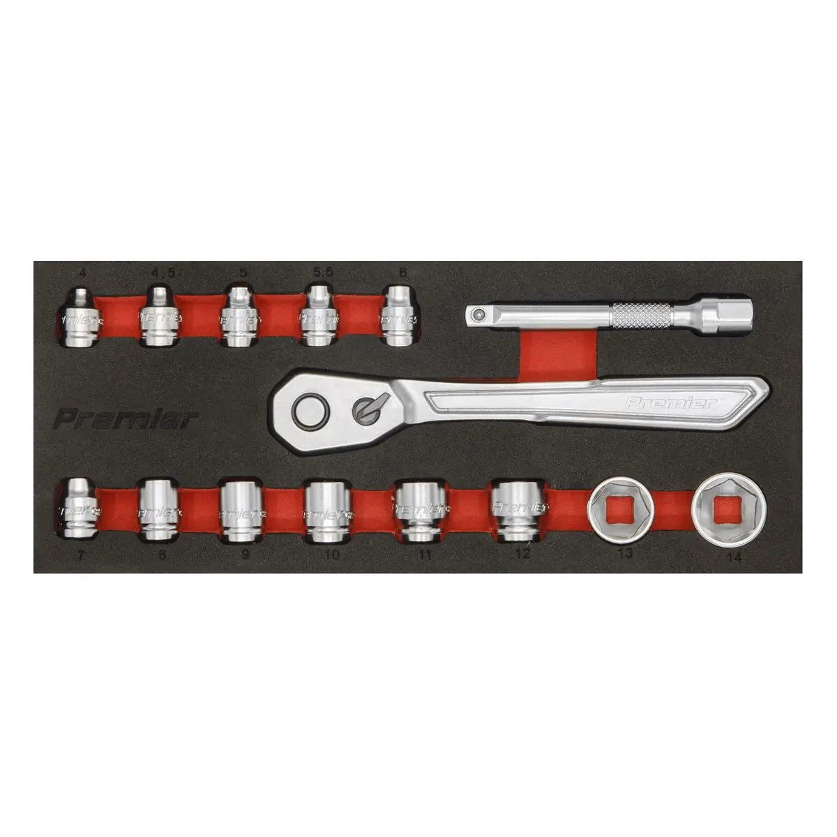 Sealey Premier Low Profile Socket Set 15 Piece 1/4" Drive Metric 4-14mm in EVA Foam 